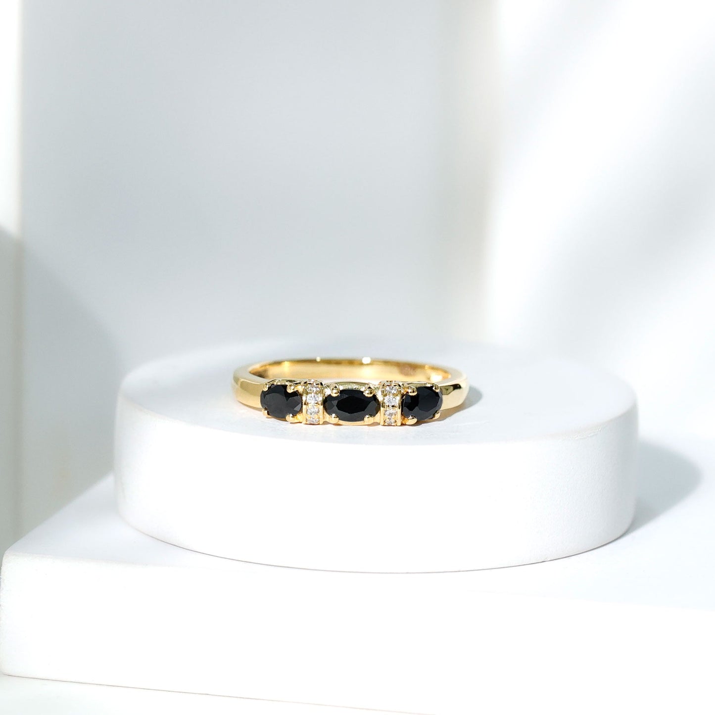 East West Set Black Onyx 3 Stone Anniversary Ring