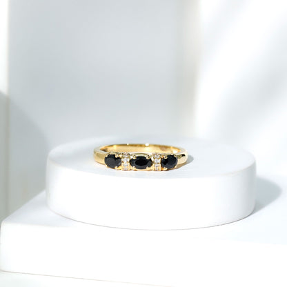 East West Set Black Onyx 3 Stone Anniversary Ring