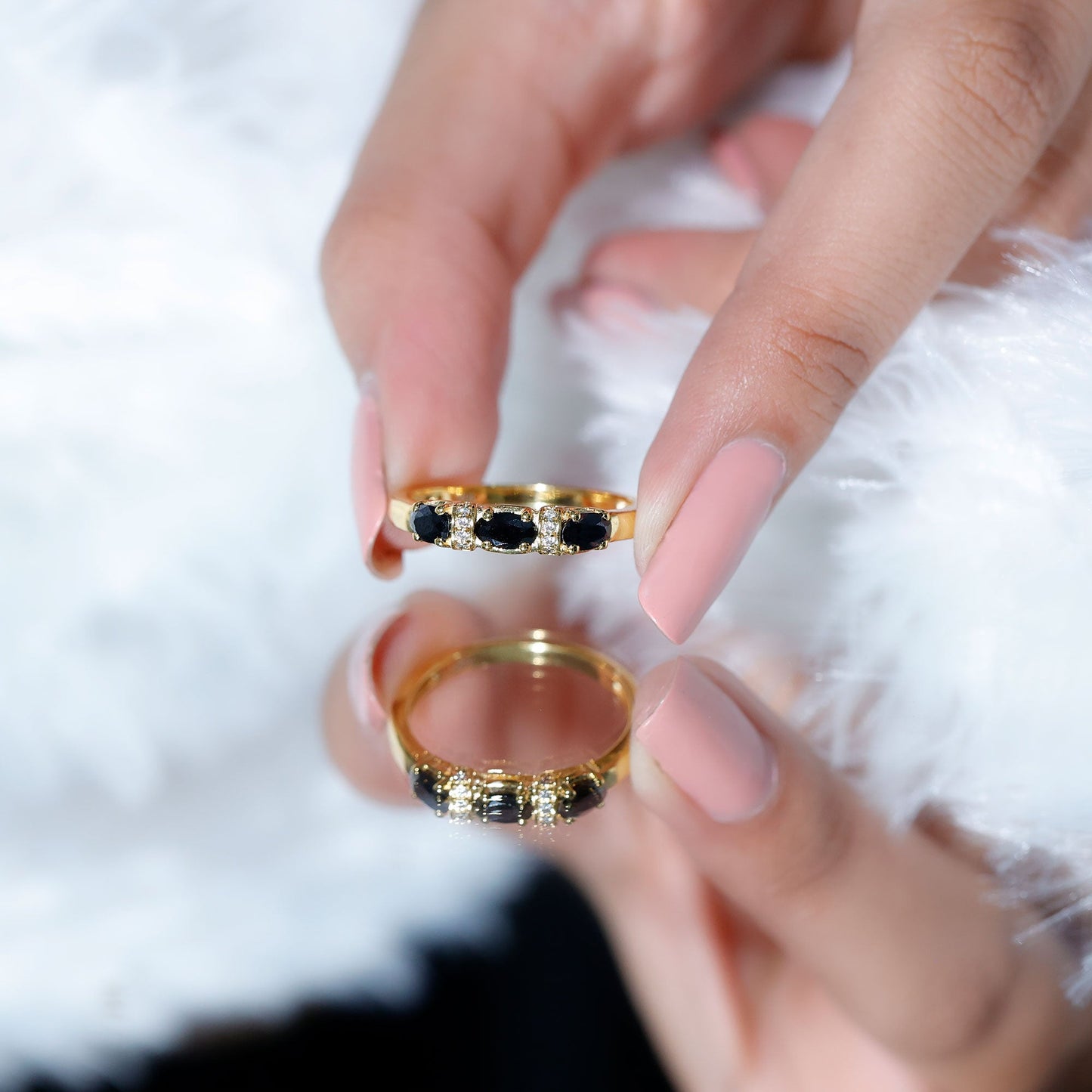 East West Set Black Onyx 3 Stone Anniversary Ring