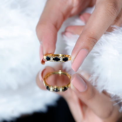 East West Set Black Onyx 3 Stone Anniversary Ring