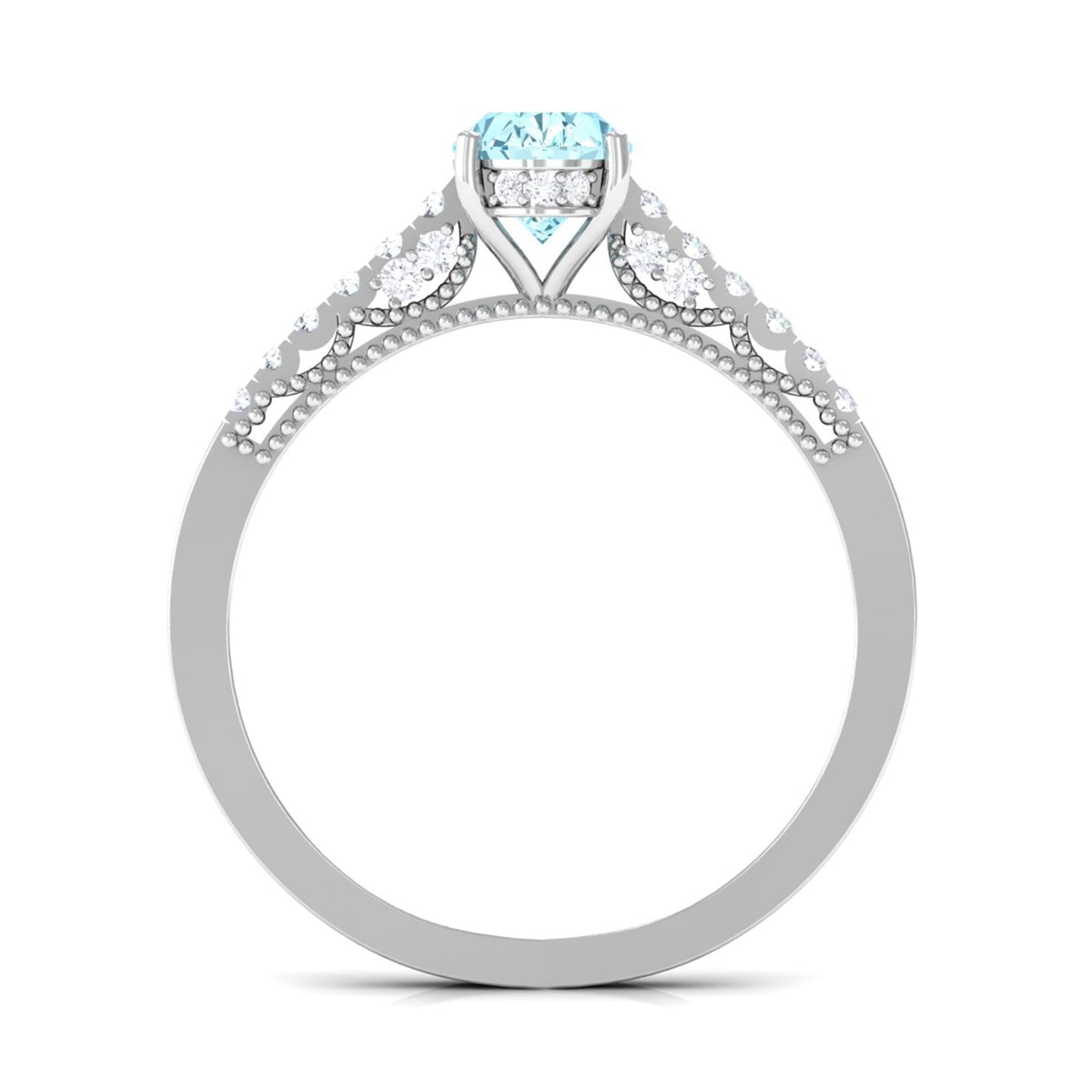 1 Carat Genuine Aquamarine Oval Engagement Ring with Diamond Side Stones