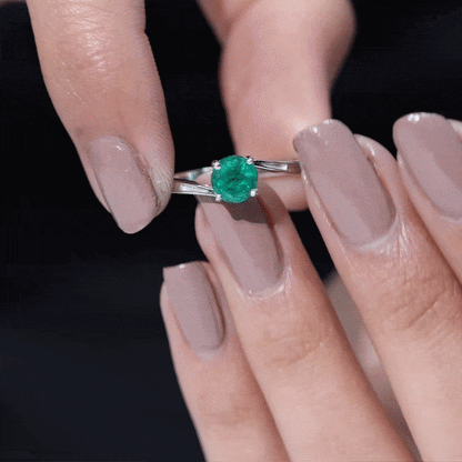 Round Emerald Solitaire Engagement Ring in Bypass Shank