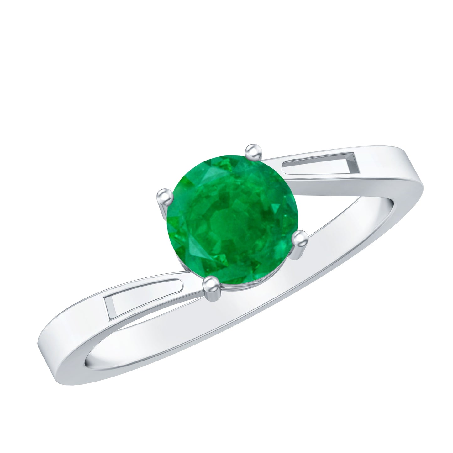 Round Emerald Solitaire Engagement Ring in Bypass Shank
