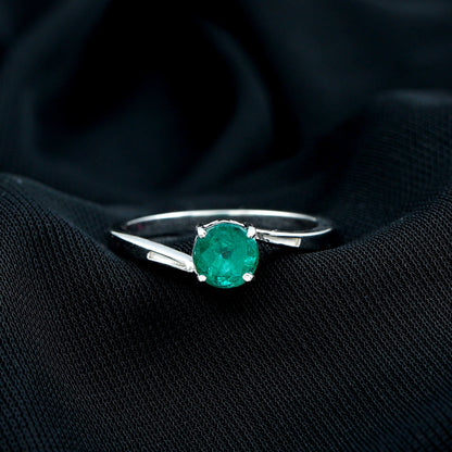 Round Emerald Solitaire Engagement Ring in Bypass Shank