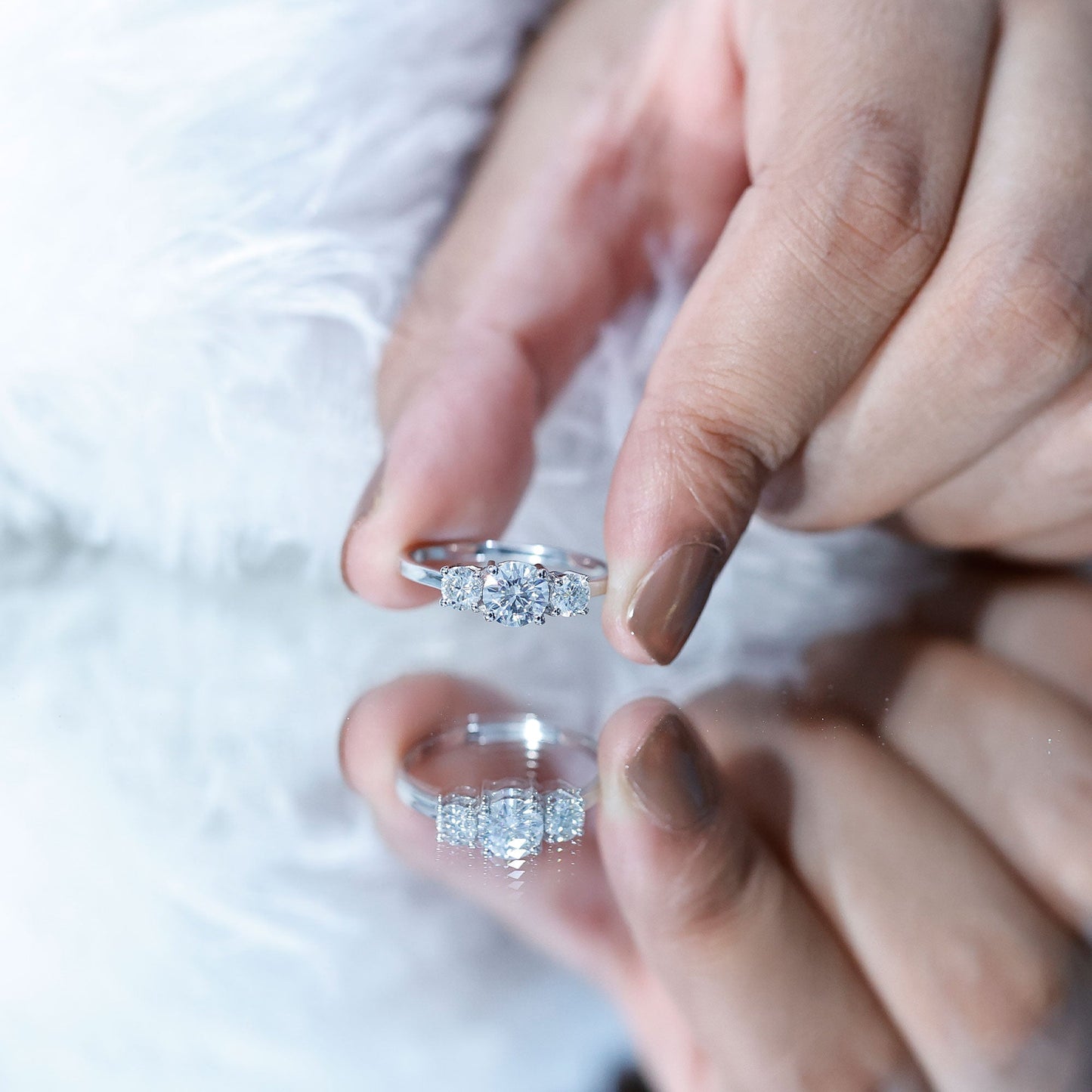 Certified Moissanite Three Stone Engagement Ring For Her