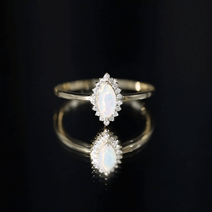 0.5 Carat Ethiopian Opal Marquise Cut Engagement Ring with Diamond Halo
