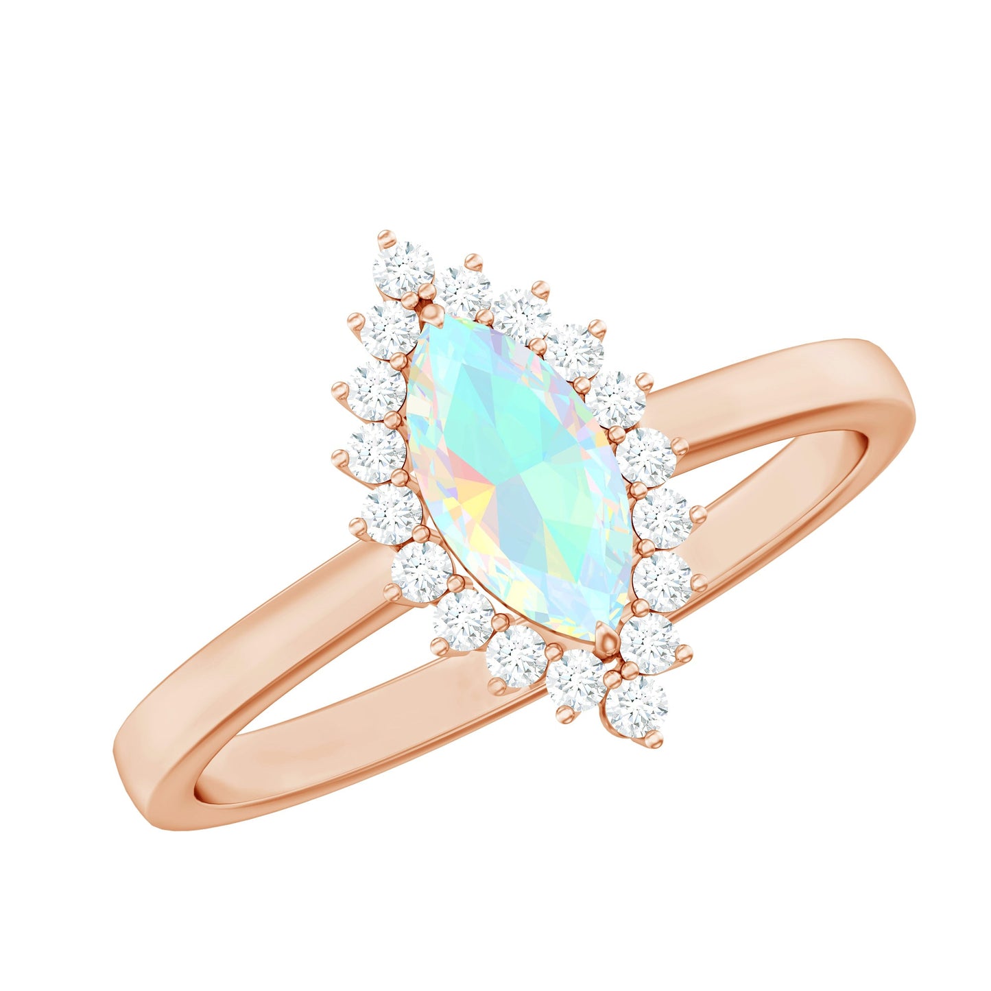 0.5 Carat Ethiopian Opal Marquise Cut Engagement Ring with Diamond Halo