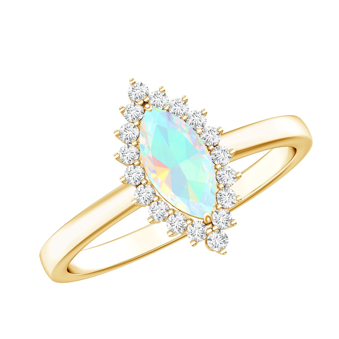0.5 Carat Ethiopian Opal Marquise Cut Engagement Ring with Diamond Halo