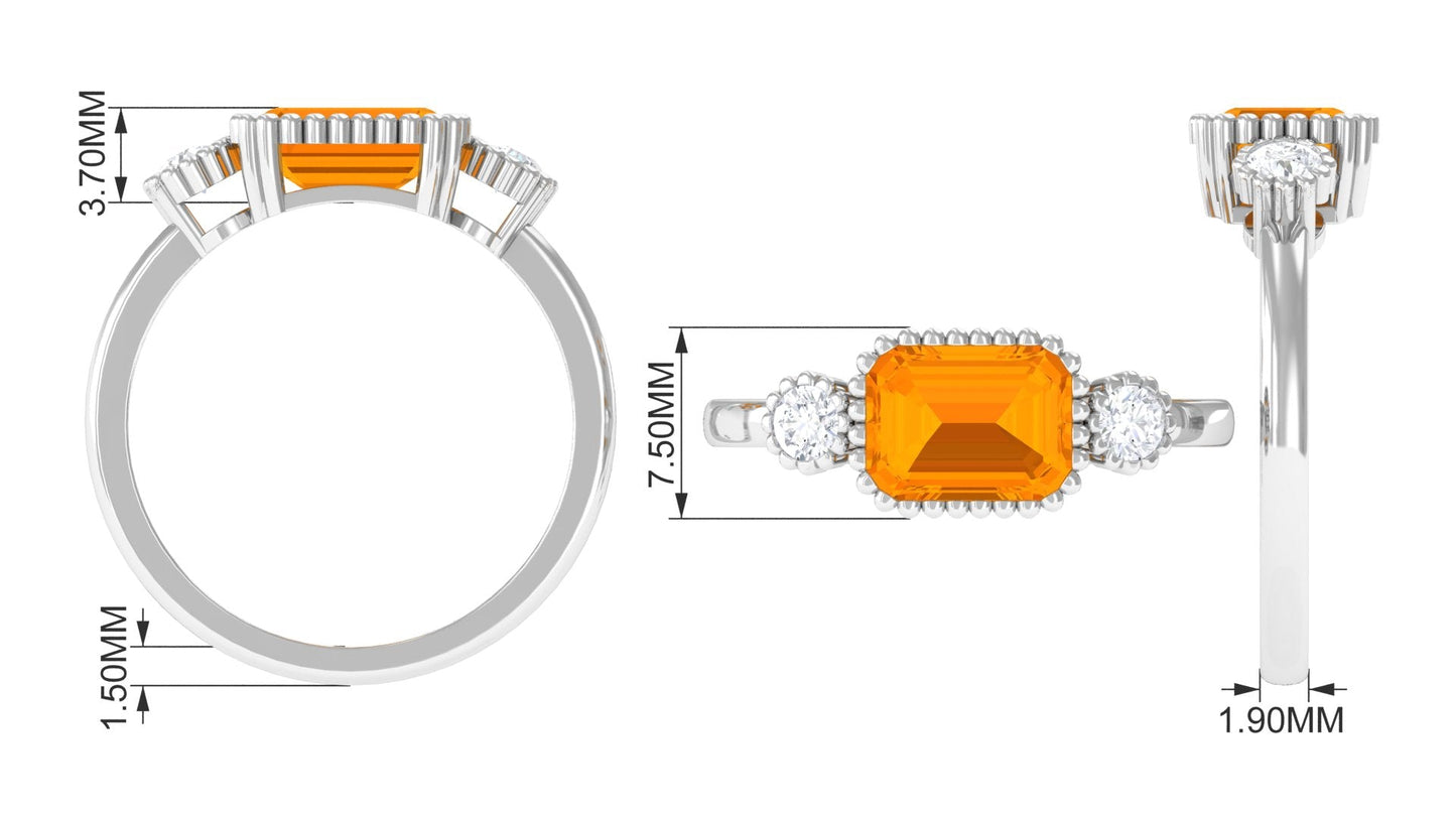 1 Carat East West Fire Opal Engagement Ring with Diamond