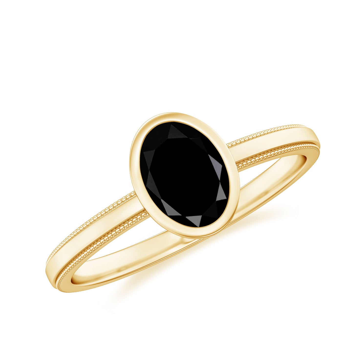 Simple Oval Cut Black Onyx Solitaire Ring in Bezel Setting