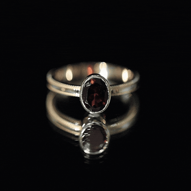 Certified Real Garnet Oval Engagement Ring in Bezel Setting