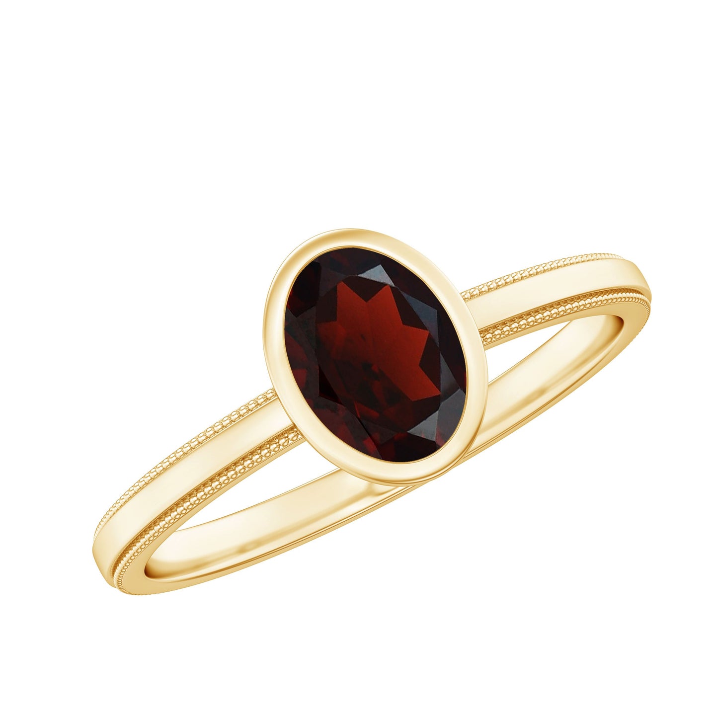 Certified Real Garnet Oval Engagement Ring in Bezel Setting