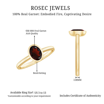 Certified Real Garnet Oval Engagement Ring in Bezel Setting