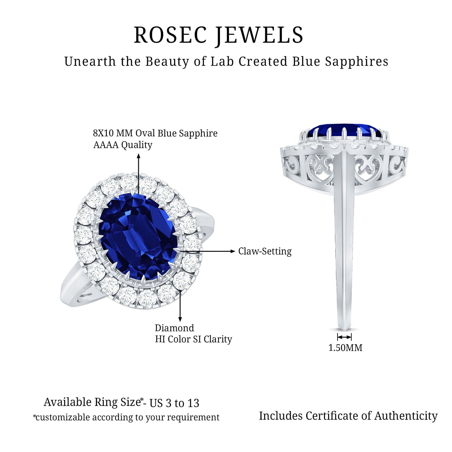 Certified 4 Carat Lab Grown Blue Sapphire Oval Engagement Ring with Diamond Halo