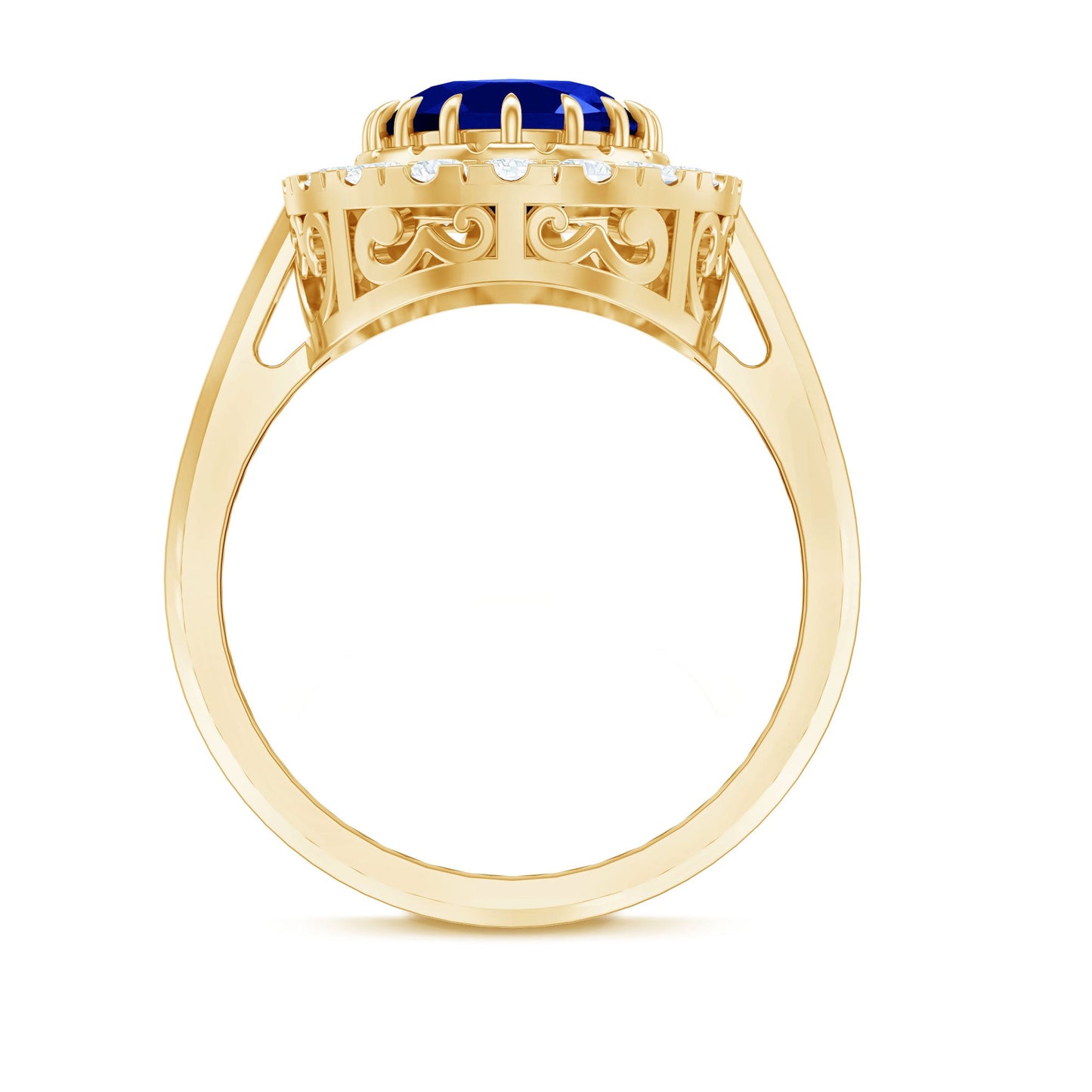 Certified 4 Carat Lab Grown Blue Sapphire Oval Engagement Ring with Diamond Halo