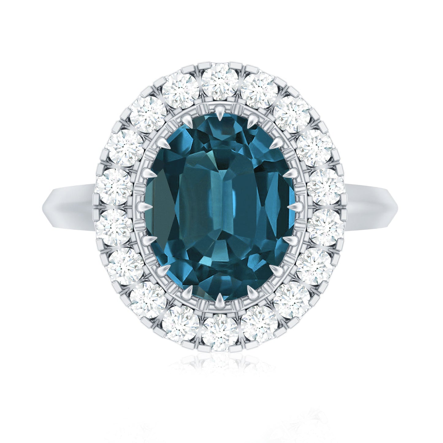 Genuine London Blue Topaz Statement Engagement Ring with Diamond