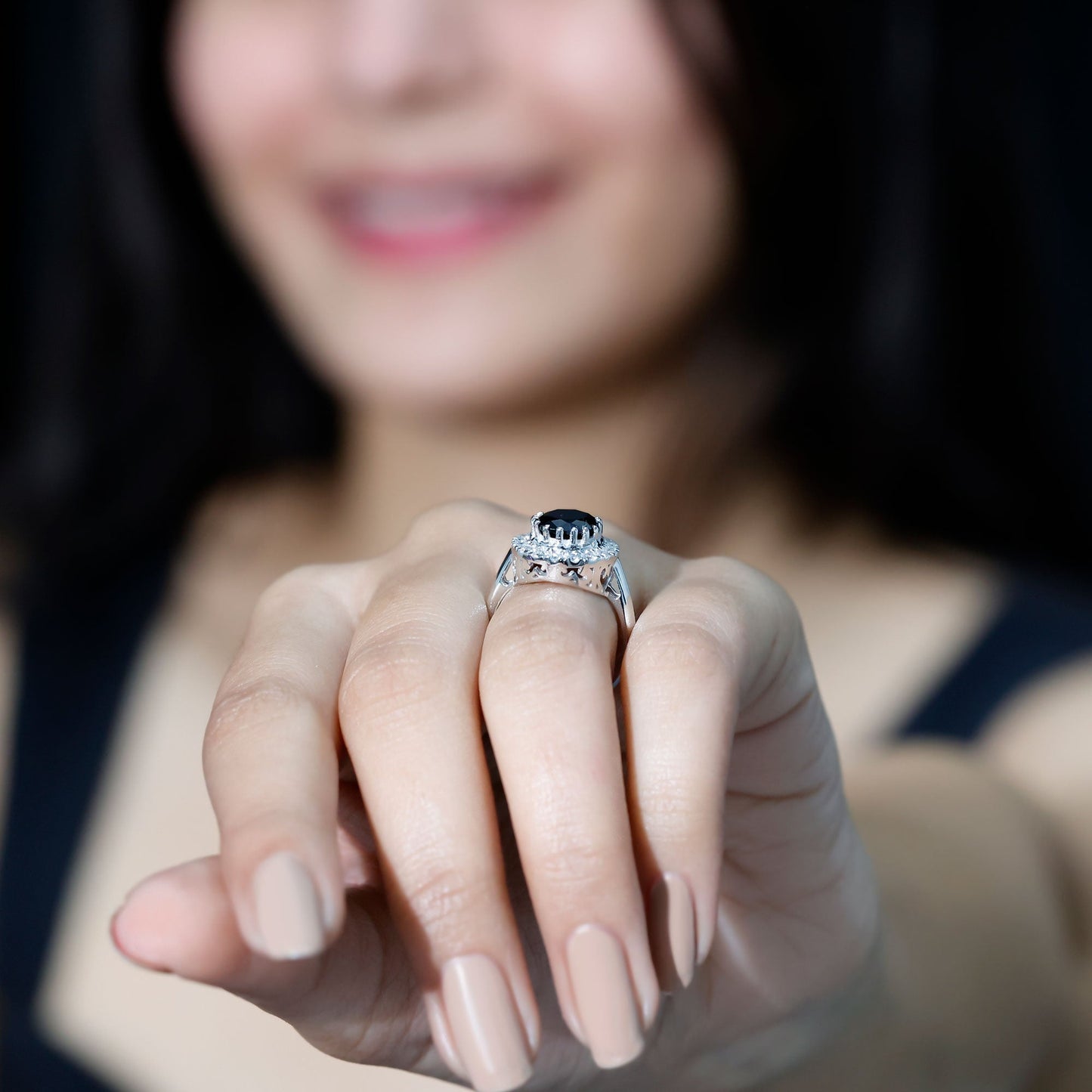 Certified 4.2 Carat Lab Grown Black Diamond Huge Engagement Ring with White Diamond Halo