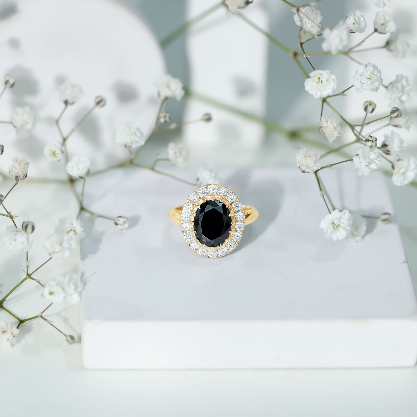 Certified 4.2 Carat Lab Grown Black Diamond Huge Engagement Ring with White Diamond Halo
