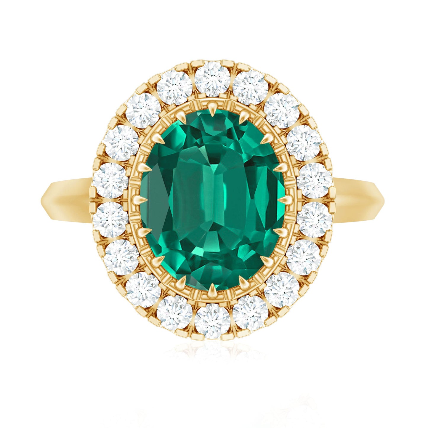 Certified 3 Carat Oval Lab Grown Emerald Vintage Looking Engagement Ring with Halo