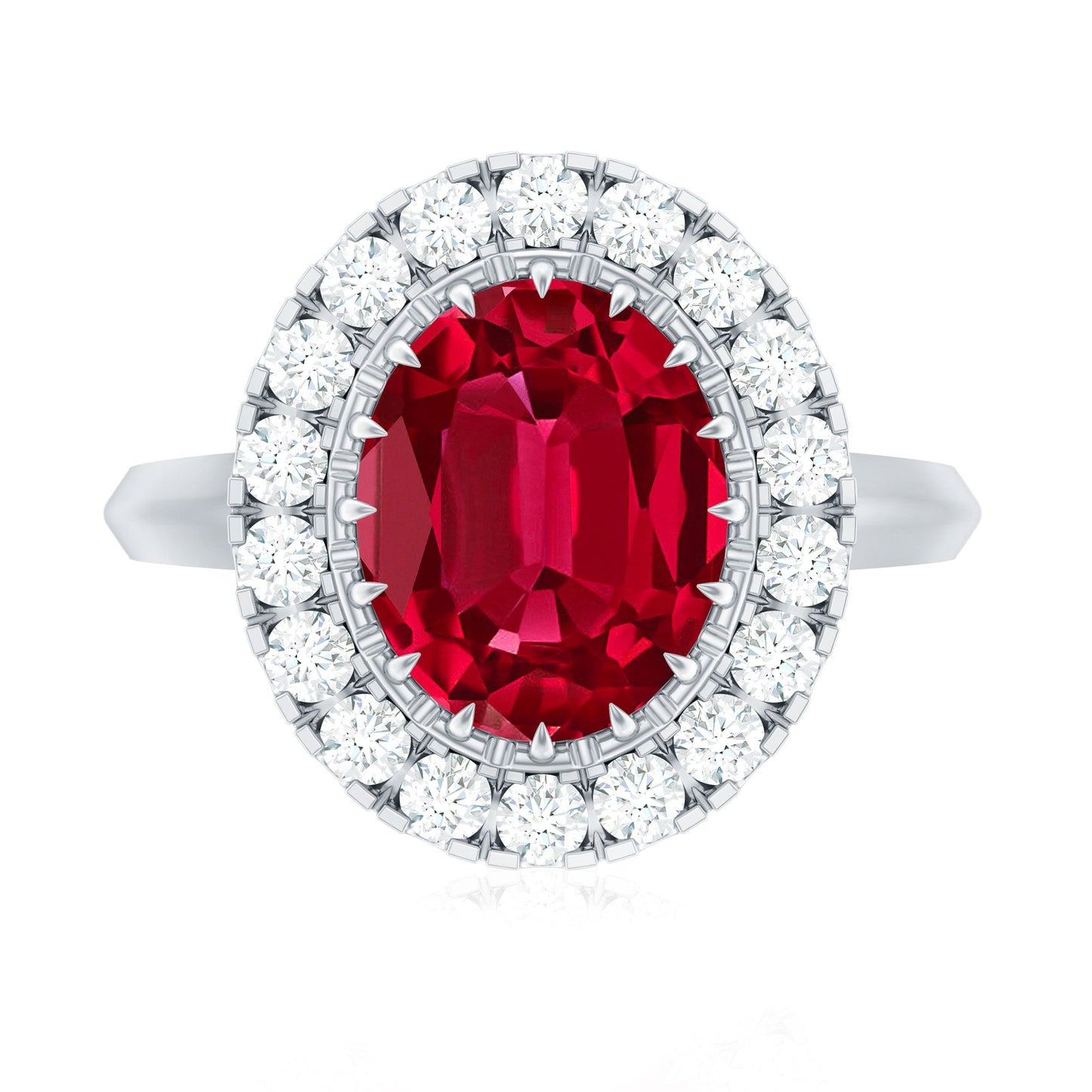 4 Carat Oval Lab Created Ruby and Diamond Vintage Engagement Ring