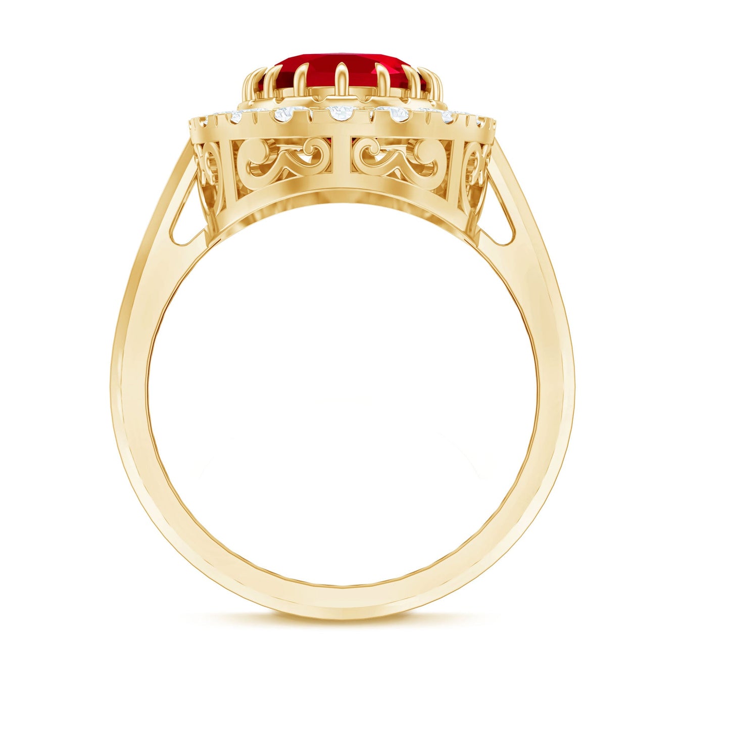 4 Carat Oval Lab Created Ruby and Diamond Vintage Engagement Ring