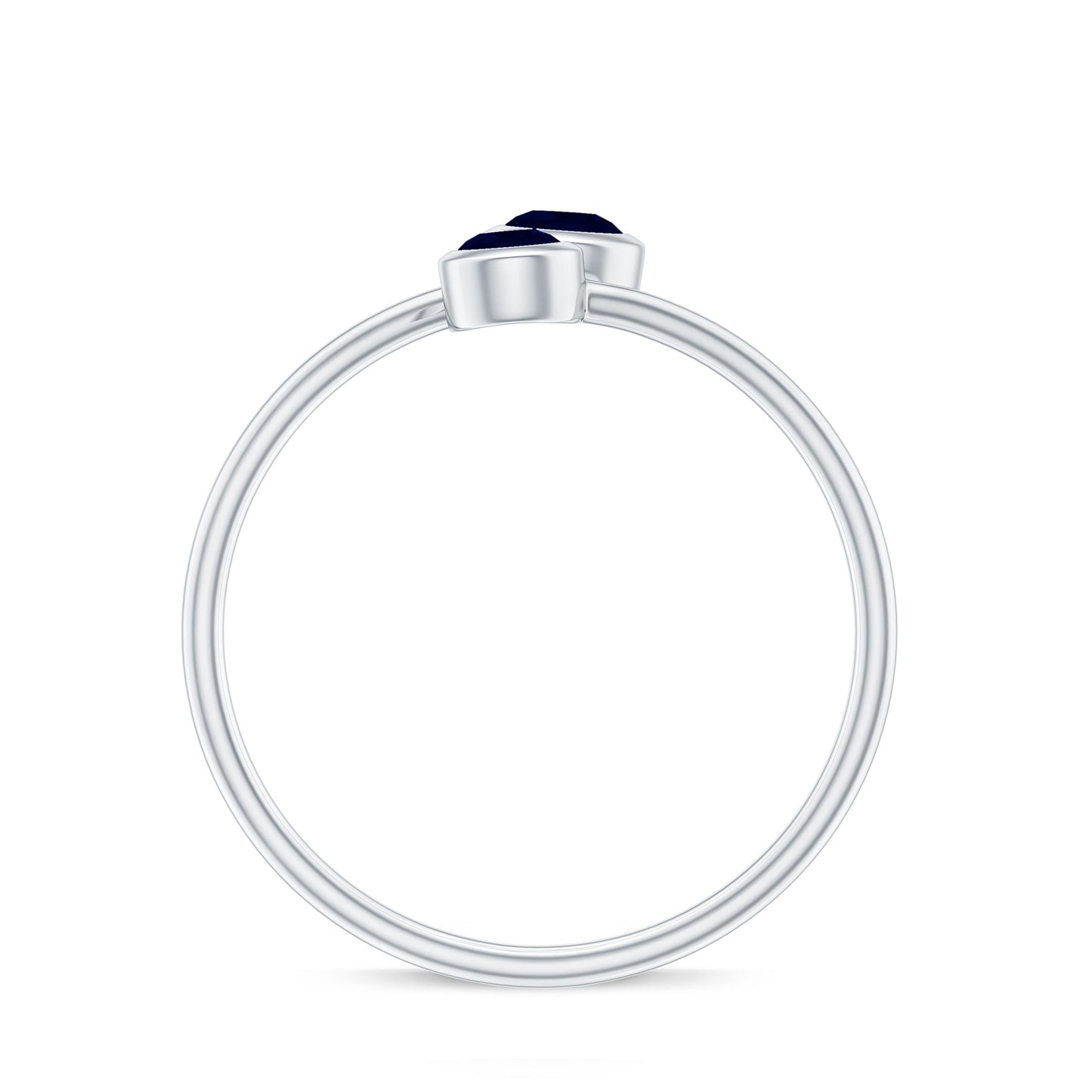 Bezel Set Blue Sapphire Two Stone Promise Ring in Bypass Shank