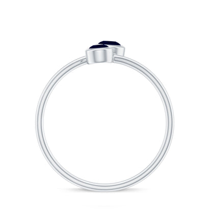Bezel Set Blue Sapphire Two Stone Promise Ring in Bypass Shank