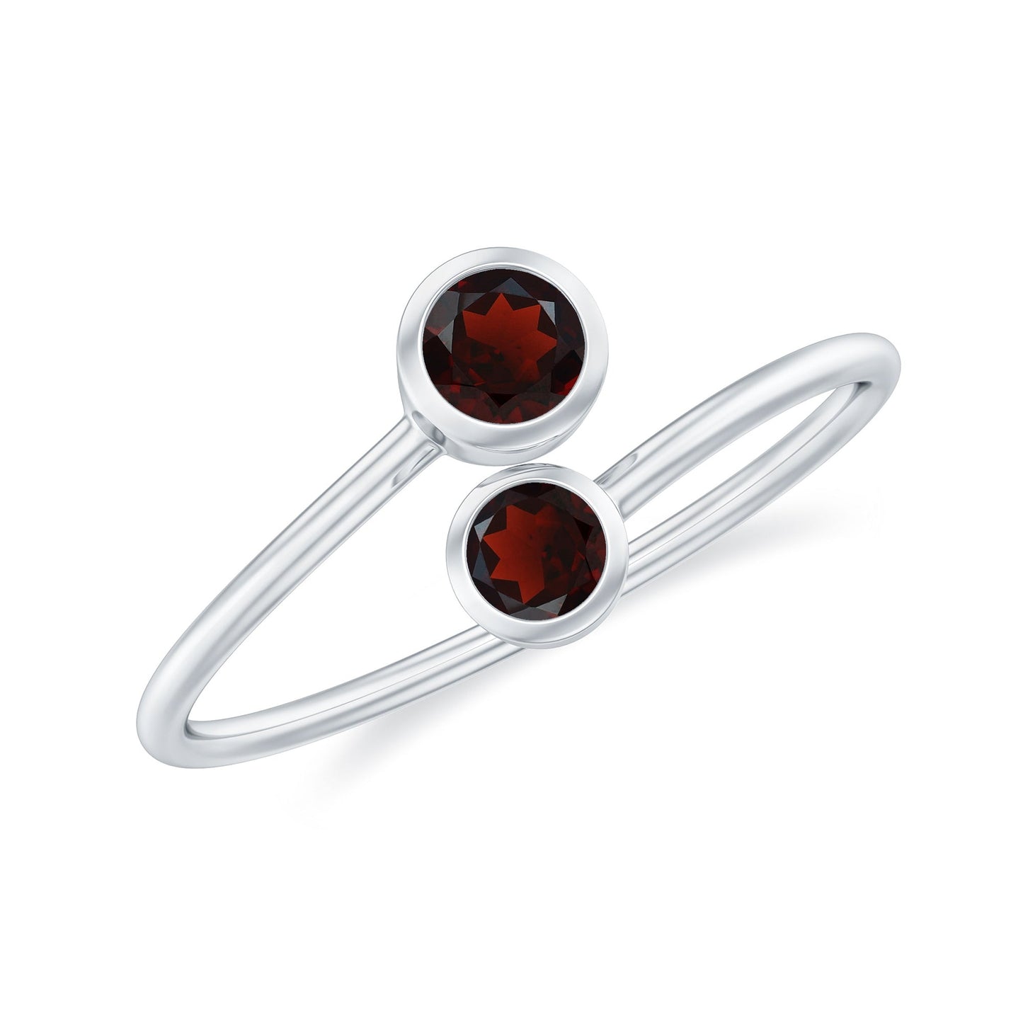 Natural Garnet 2 Stone Promise Ring with Bypass Shank