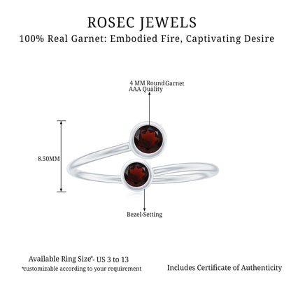 Natural Garnet 2 Stone Promise Ring with Bypass Shank