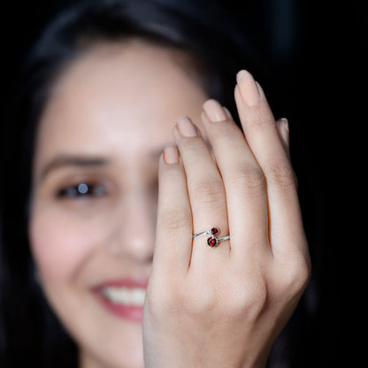 Natural Garnet 2 Stone Promise Ring with Bypass Shank