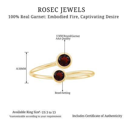Natural Garnet 2 Stone Promise Ring with Bypass Shank