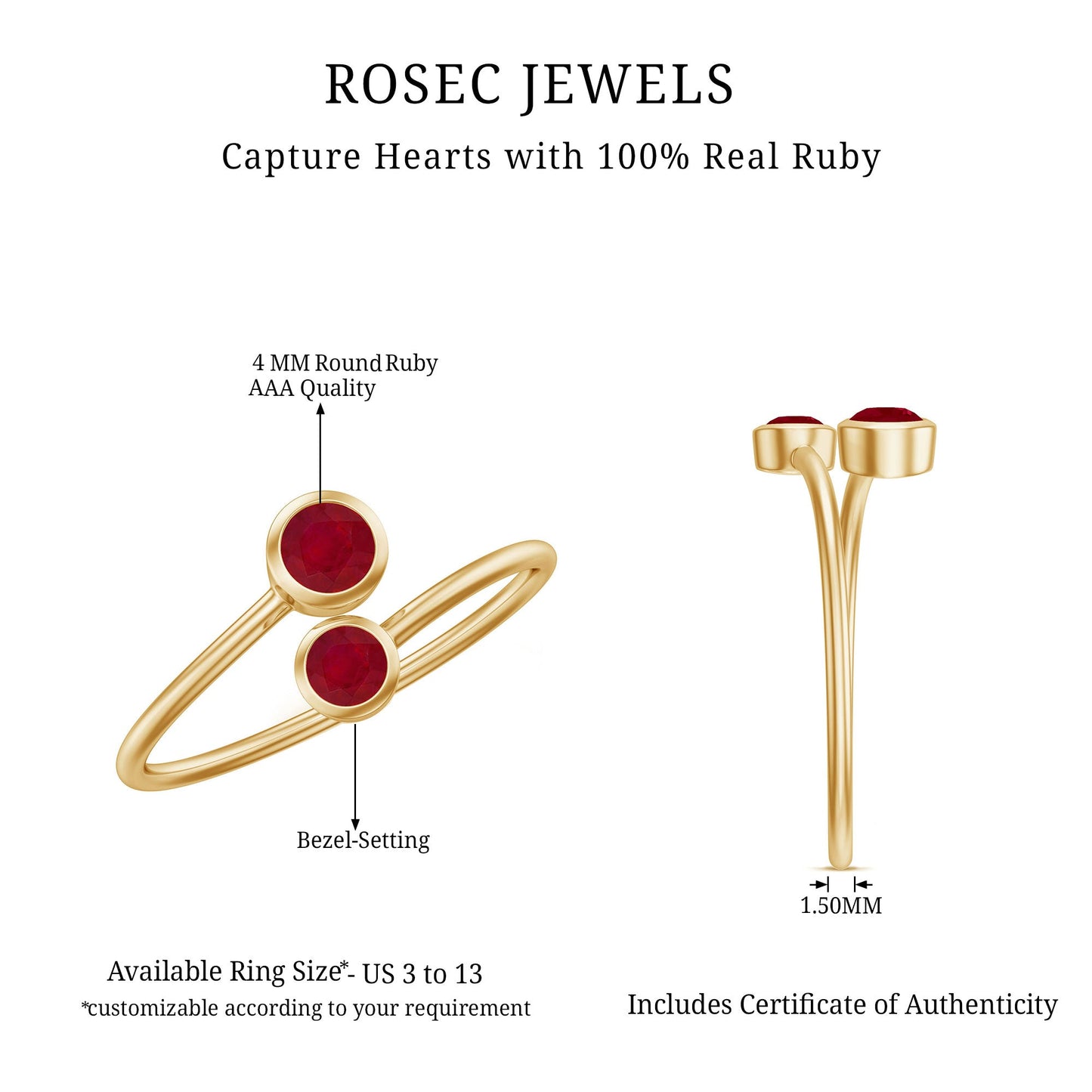 Natural Ruby 2 Stone Promise Ring for Women