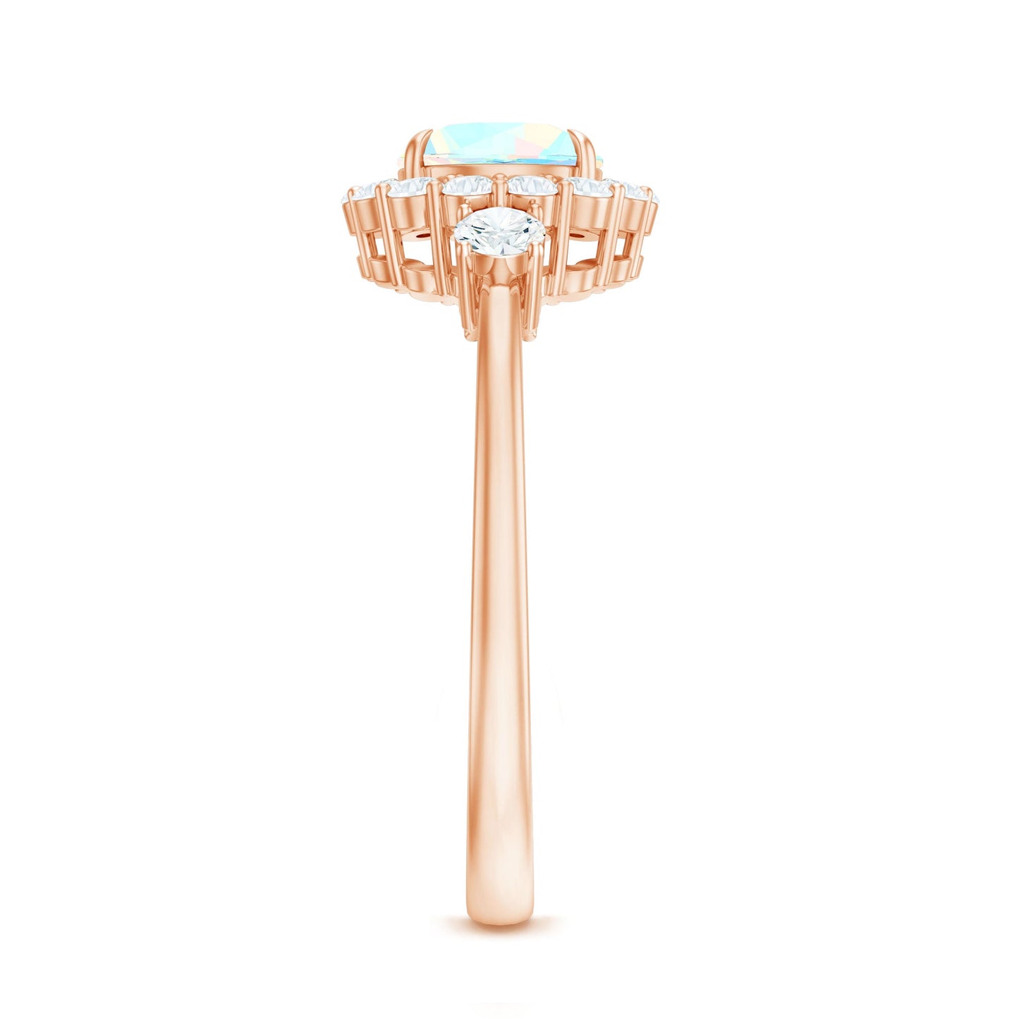 Classic Ethiopian Rainbow Opal Engagement Ring with Diamond Halo