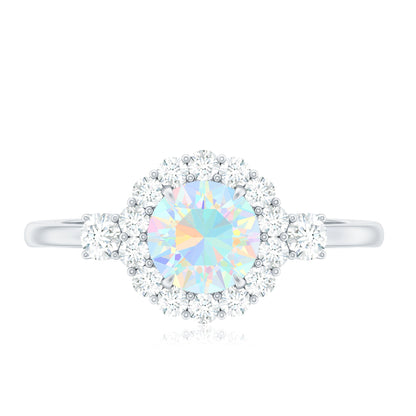 Classic Ethiopian Rainbow Opal Engagement Ring with Diamond Halo