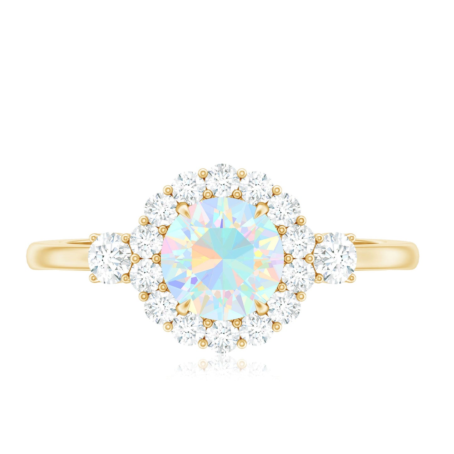 Classic Ethiopian Rainbow Opal Engagement Ring with Diamond Halo