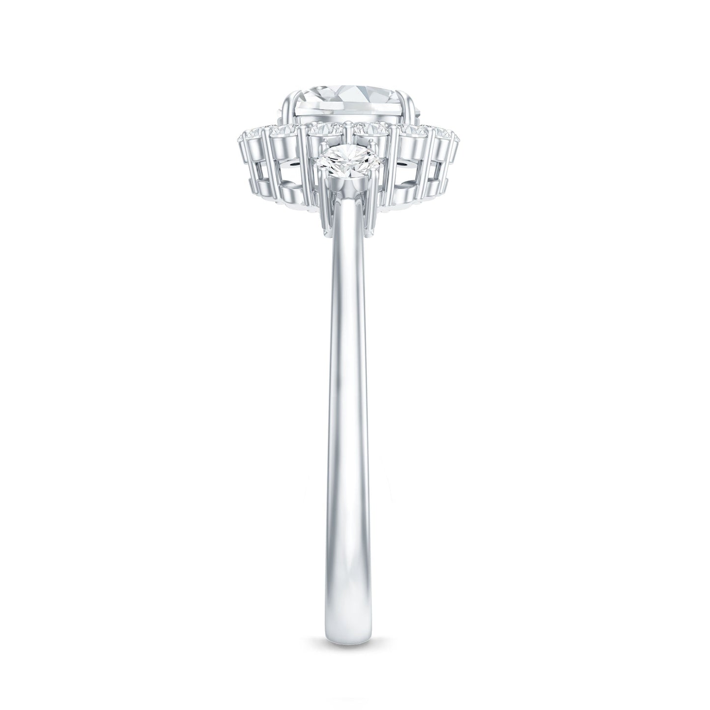 Round Cut Moissanite Halo Engagement Ring with Certificate