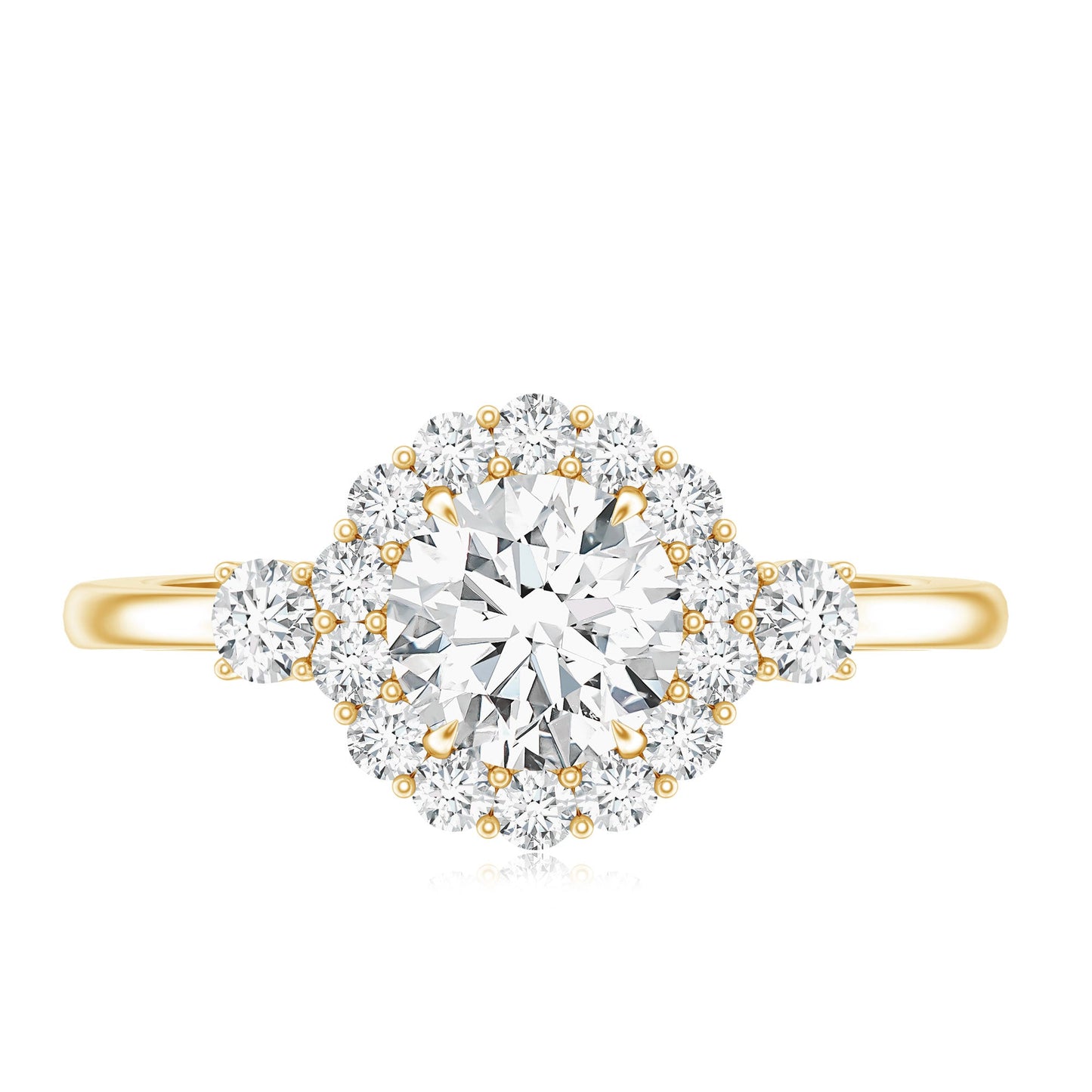 Round Cut Moissanite Halo Engagement Ring with Certificate