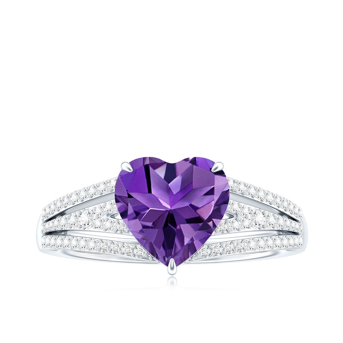 Natural 2 Carat Amethyst Heart Engagement Ring with Diamond Split Shank