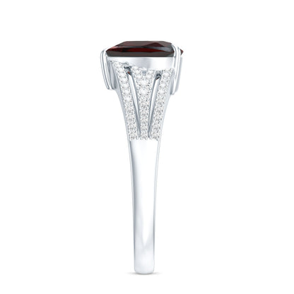 Natural 4 Carat Garnet Heart Engagement Ring with Diamond Split Shank