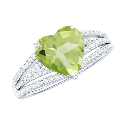 Natural 2 Carat Peridot Heart Engagement Ring with Diamond