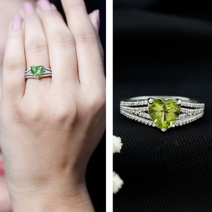 Natural 2 Carat Peridot Heart Engagement Ring with Diamond