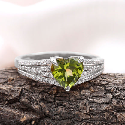 Natural 2 Carat Peridot Heart Engagement Ring with Diamond