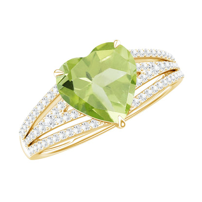 Natural 2 Carat Peridot Heart Engagement Ring with Diamond