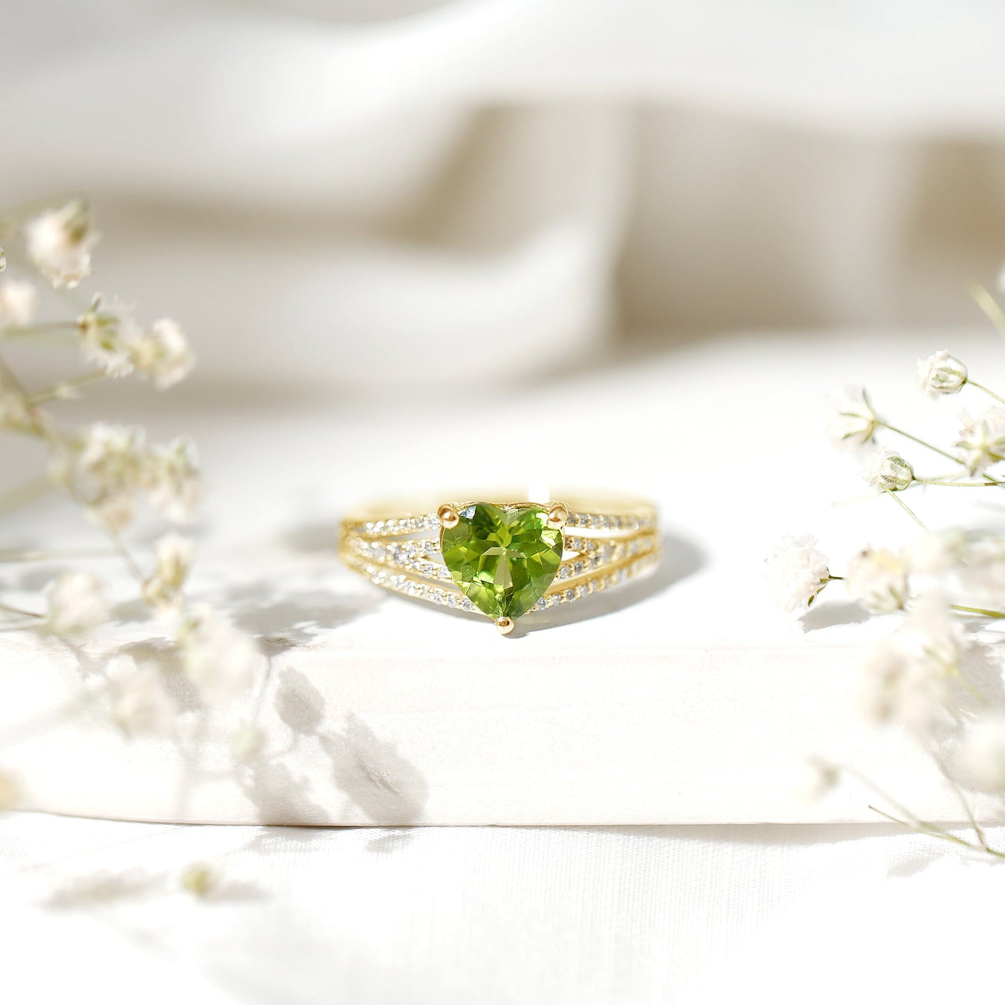 Natural 2 Carat Peridot Heart Engagement Ring with Diamond