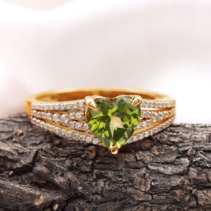 Natural 2 Carat Peridot Heart Engagement Ring with Diamond