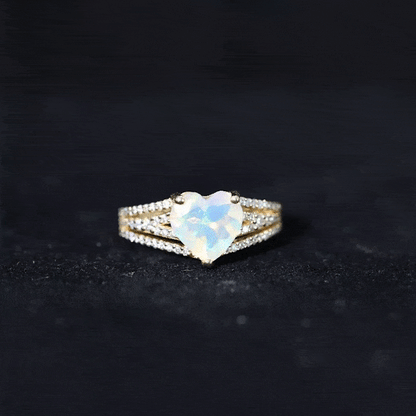 Designer Ethiopian Opal Heart Engagement Ring with Diamond Split Shank
