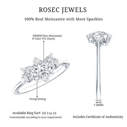 Pear and Round Moissanite Cluster Promise Ring