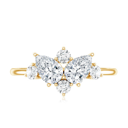 Pear and Round Moissanite Cluster Promise Ring