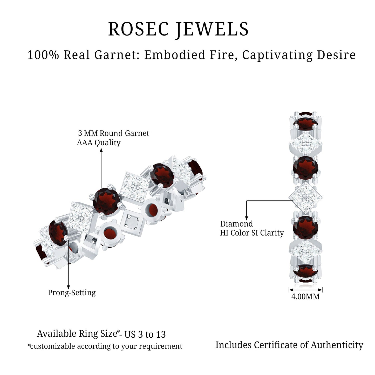 Certified Real Garnet Diamond Eternity Wedding Band Ring