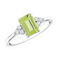 Emerald Cut Peridot Engagement Ring with Diamond Trio